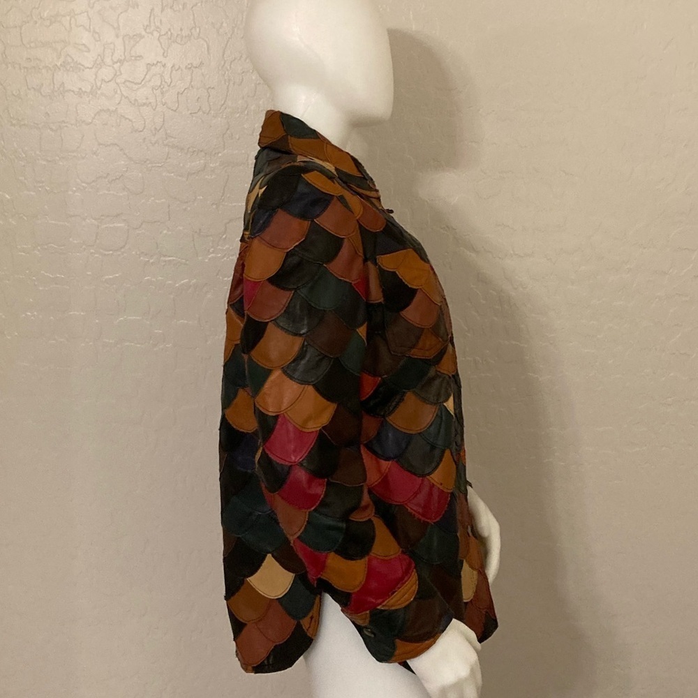 Vintage 1970’s Patchwork Fish Scale Leather Shirt Jacket Medium - Picture 7 of 15